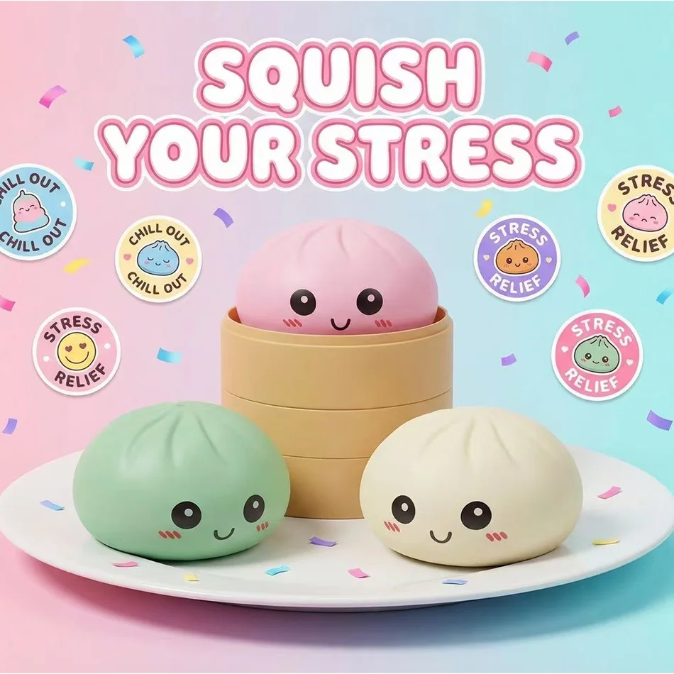 

Mini Squishy Dumpling Realistic Bun Sensory Fidget Toys Colored Glitter Steamer Bun Decompression Ball Small Squeezable Toys