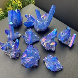Natural Blue Angel Aura Quartz Crystal Cluster Stone Electroplating Titanium Specimens Cured  Coating Healing Crystals Home Deco