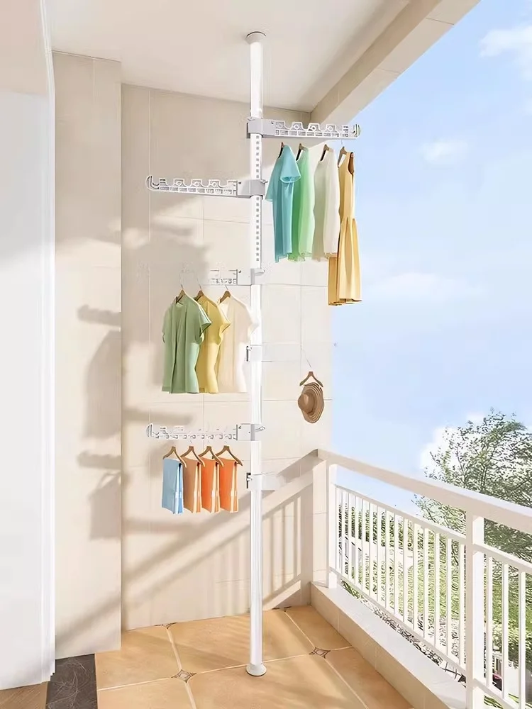 Adjustable Height Floor Mounted Clothes Drying Rack Bedroom Home Use Coat Hanger Retractable Clothes Pole Storage Organizer