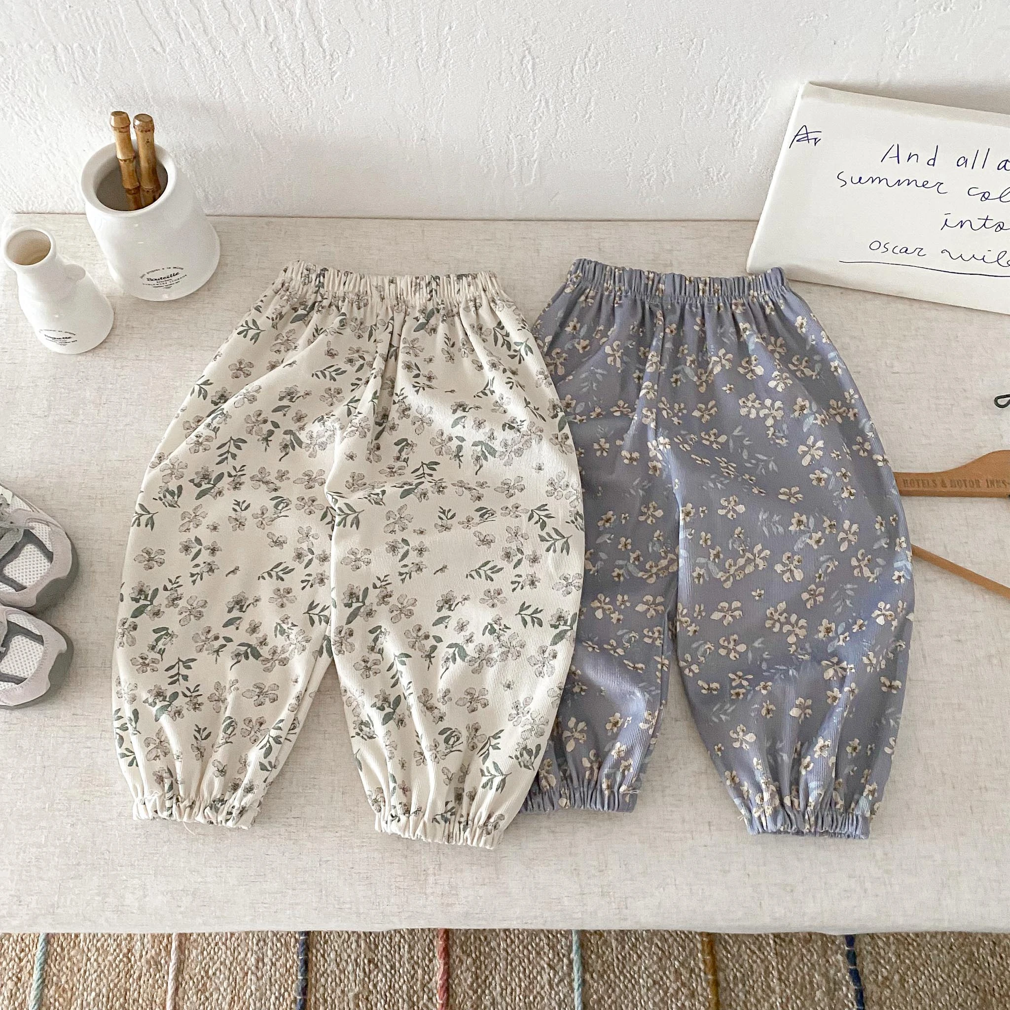 Girls Printing Pants 1-8Years Old Kids Thin Fashion Simple All-match Trousers Children 2026 New Design Floral Pants Outer Wear