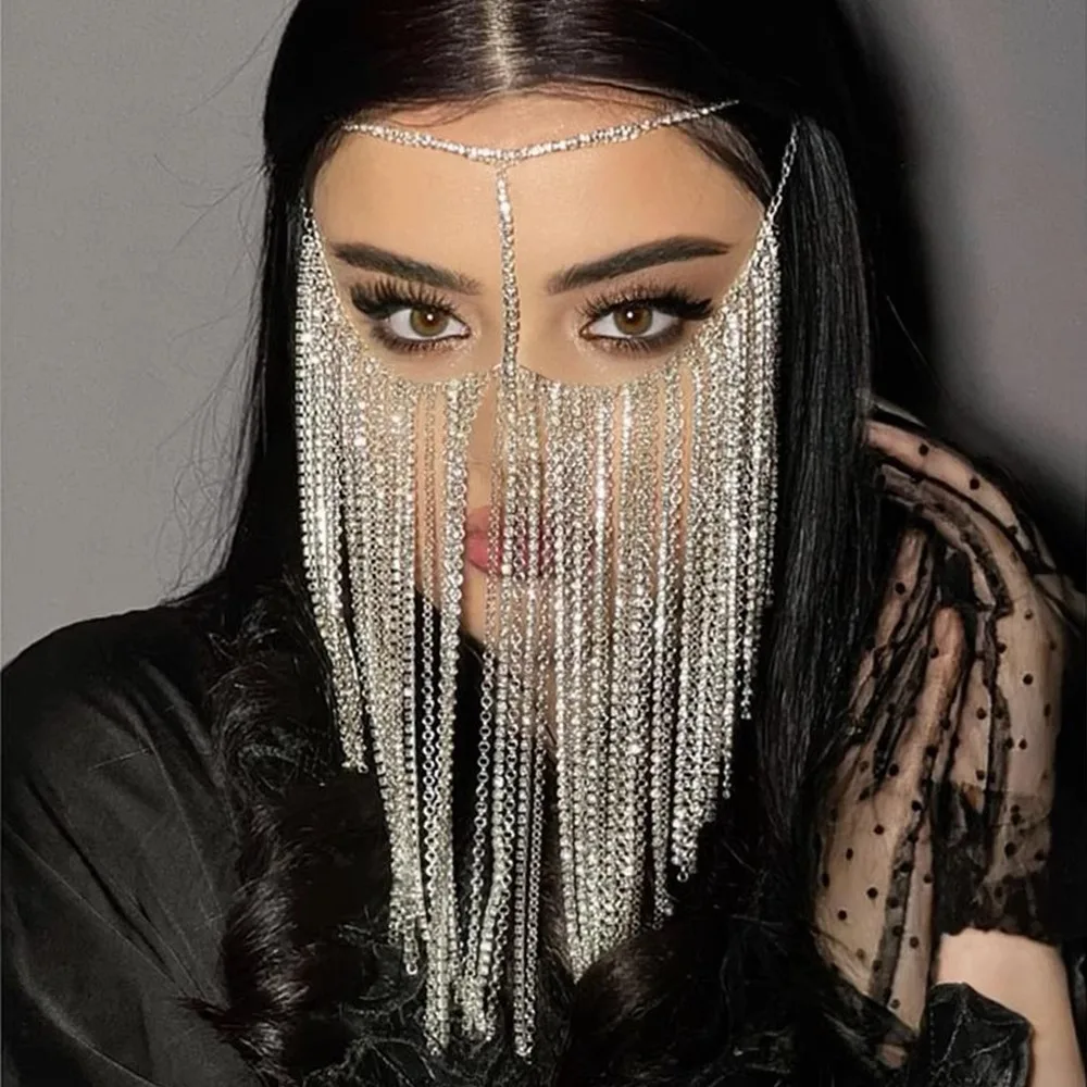 

Charming Sparkling Masks Women Rhinestone Face Mask Female Masquerade Dance Party Banquet Halloween Masks Face Accessory Jewelry
