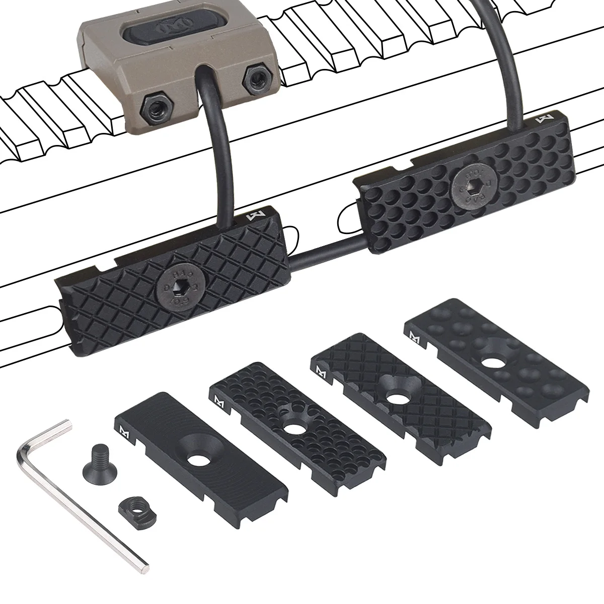 New Aluminum 3 PCS M-LOK Switch Cable Clip Wire Guide System For M300 M600 PEQ Weapons Light Cable Management Picatinny Rail