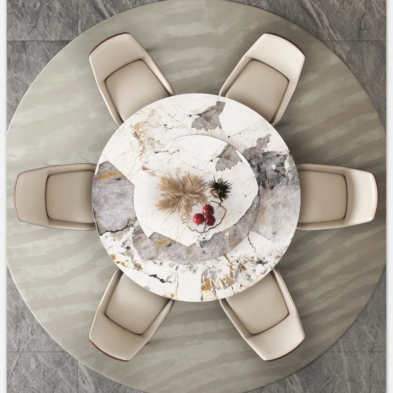 Any Size Custom Italian Luxury Natural Marble Round Dining Table Lazy Susan Turntable Scratch Durable Villa Dining Furniture