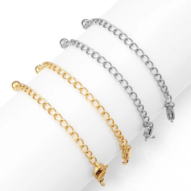 10pcs 7cm Stainless Steel Ball Shape Bracelet Extended Chains Tail Chains Extender Necklace Extension Chain For Jewelry Making