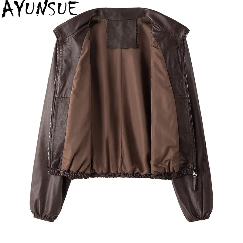 AYUNSUE 100% 羊革本革ジャケット女性 2025 ハイエンドレディースコート春秋服植物なめしジャケタクーロ