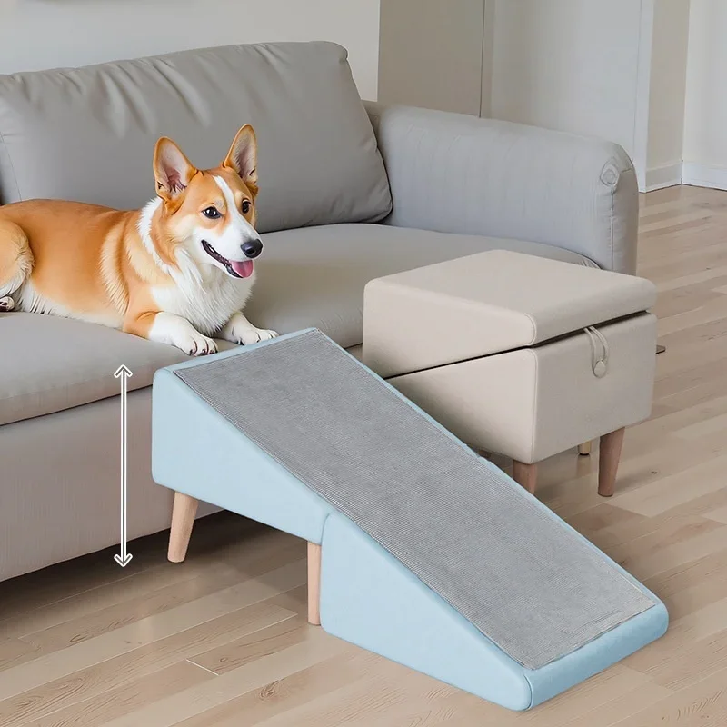 High quality solid wooden dog ramp ottoman with non-slip carpet surface pet dog stairs
