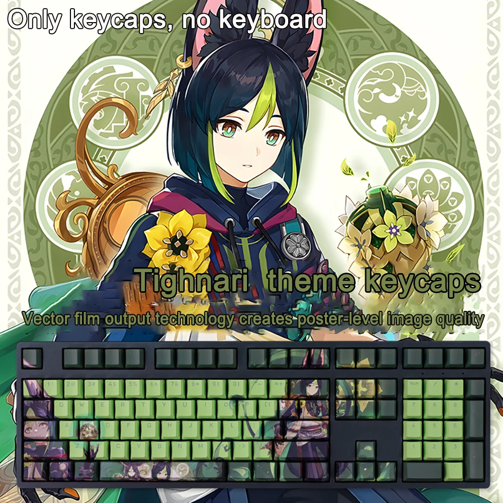 

108 Keys/set Genshin Impact Keycaps Tighnari PBT Dye Subbed Keycaps Cherry Anime Cartoon Gaming Key Caps For ANSI 61 87 104 108