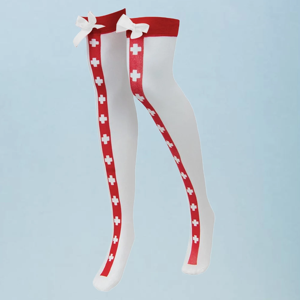 

1 Pair Thigh High Stockings White Nurses Sheer Stretchy Reusable Anti-Slip Party Wear Warm Socks For Women Girls Cotton
