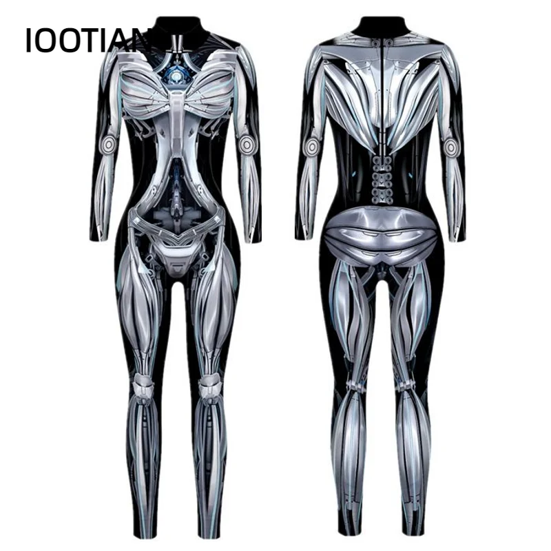 IOOTIANY New Robot Armor 3D Digital Print Muscle Bones collant Zentai women's Halloween Party Cosplay Sexy body 2024