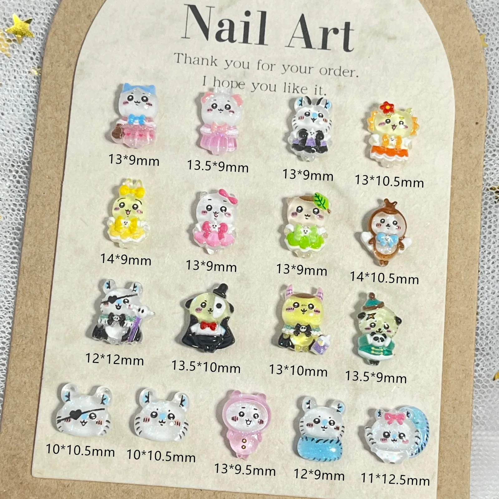 20pcs miniso transarpent chiikawa cartoon nail charms for diy nail making kawaii cute resin nail art decoreation