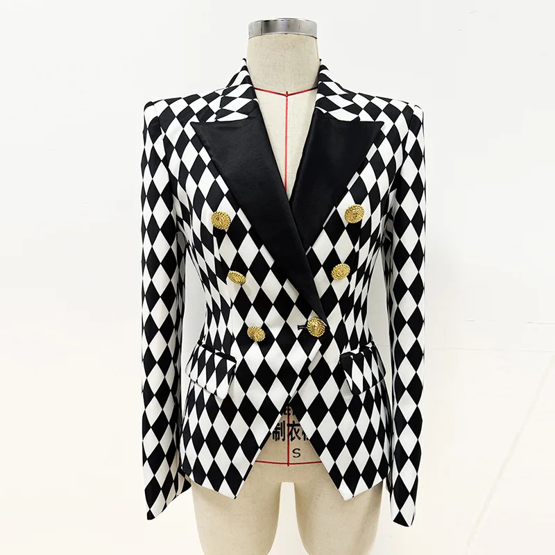 Square Grid Women Suit 1 Piece Blazer Lapel Collar Formal Office Lady Jacket Full Sleeves Cotton Spring Party Coat Prom Outfit