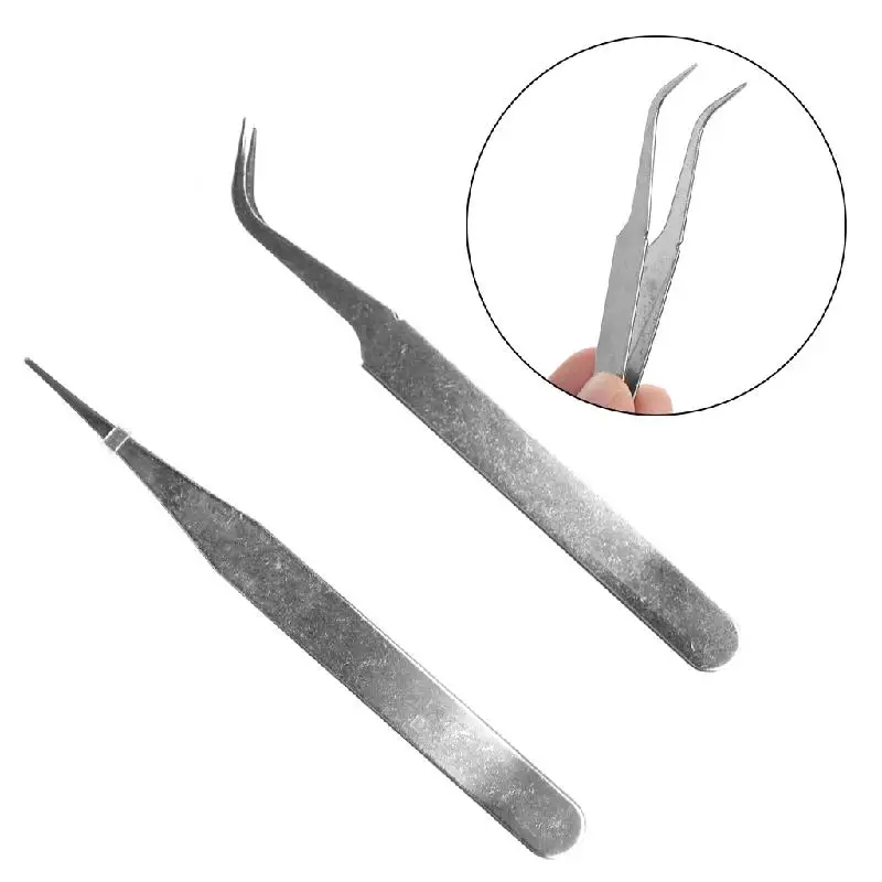 Eyelash Extension Tweezers Straight and Curved Tip Stainless Steel Tweezers Nippers Lash Tweezers for Stick Drill Tool