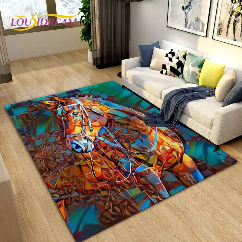 3D Light Luxury Modern Horse Area Rug Large,Carpet Rug for Living Room Bedroom Sofa,Kitchen Bathroom Doormat Non-slip Floor Mat - view 4
