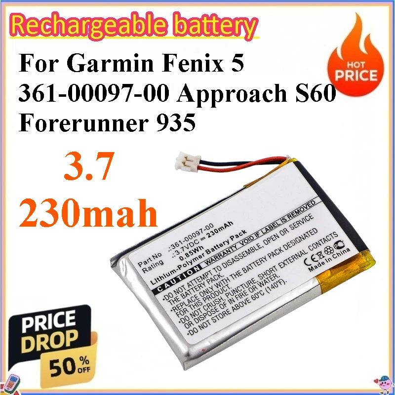 10pcs 230mah 3.7V Battery for Garmin Fenix 5 361-00097-00 Approach S60 Forerunner 935