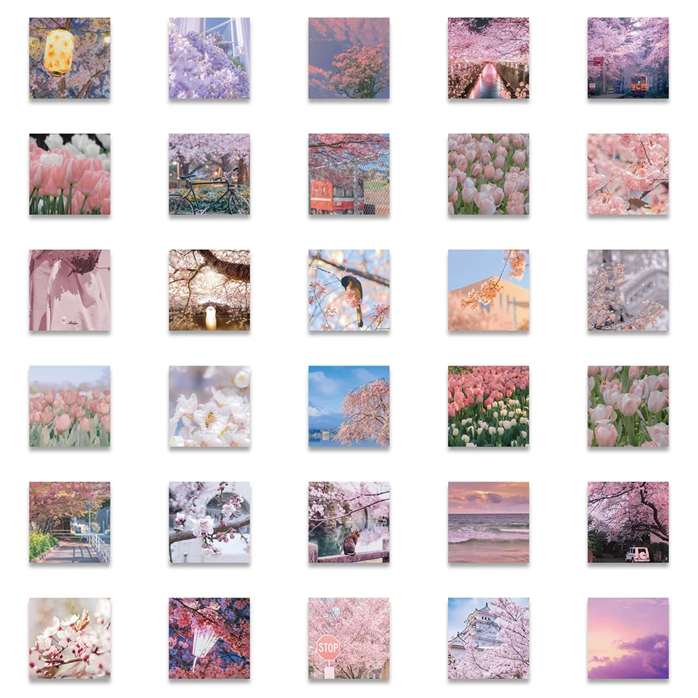 10/30/65PCS Aesthetic Spring Flowers Stickers Decals Decoration Suitcase Scrapbooking Phone Stationery Pink Sakura Kid Sticker