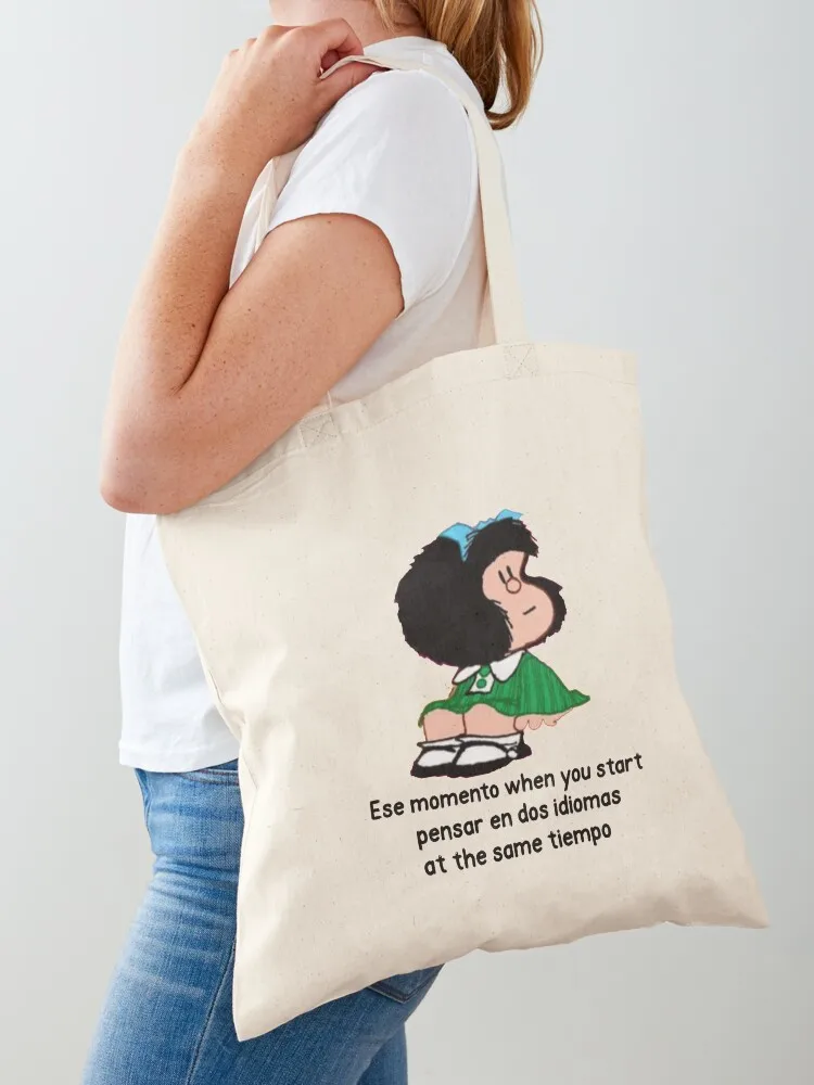 Ese momento when you start pensar en dos idiomas at the same tiempo Tote Bag personalized tote Canvas Tote Bag