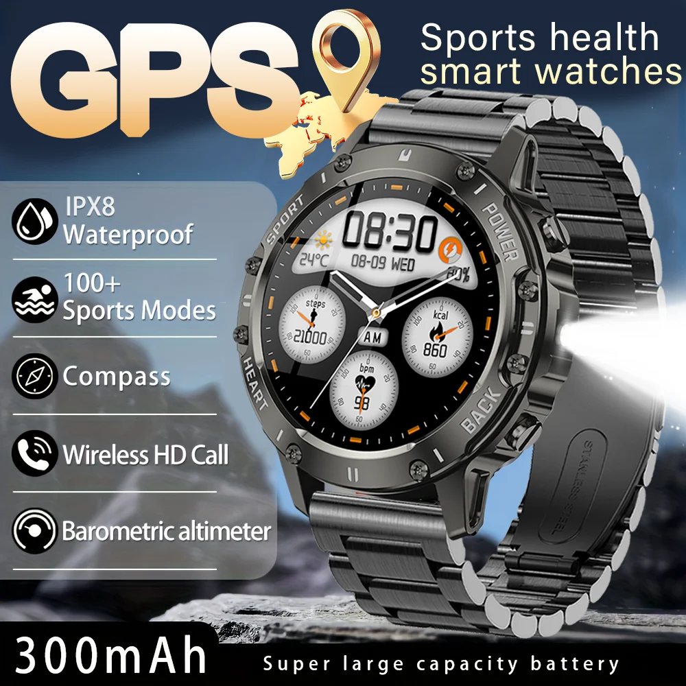 

2025 New Men's Sports Smart Watch LED Heart rate Monitoring Bluetooth Call GPS Track IP68 Waterproof Fitness Smartwatch