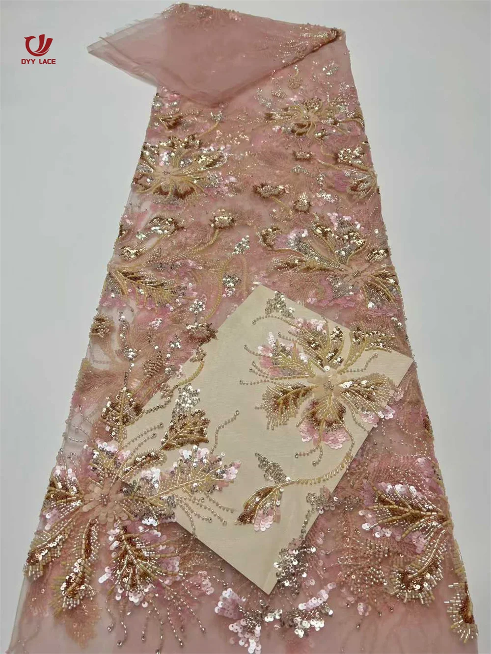 

African Beaded Groom Lace Fabric 2026 High Quality French Mesh Lace Fabric Sequins Nigerian Lace Fabrics for Wedding Dress