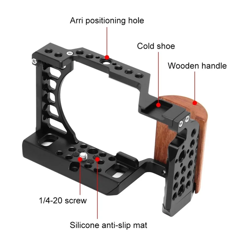 A41Z-For Sony A6400 / A6300 / A6100 / A6000 Wood Handle Metal Camera Cage Stabilizer Rig