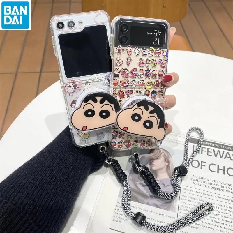 

Crayon Shin-Chan Kawaii Anime Samsung Folding Screen Phone Case and Magnetic Bracket Hanging Rope Cute Cartoon Gifts for Girls