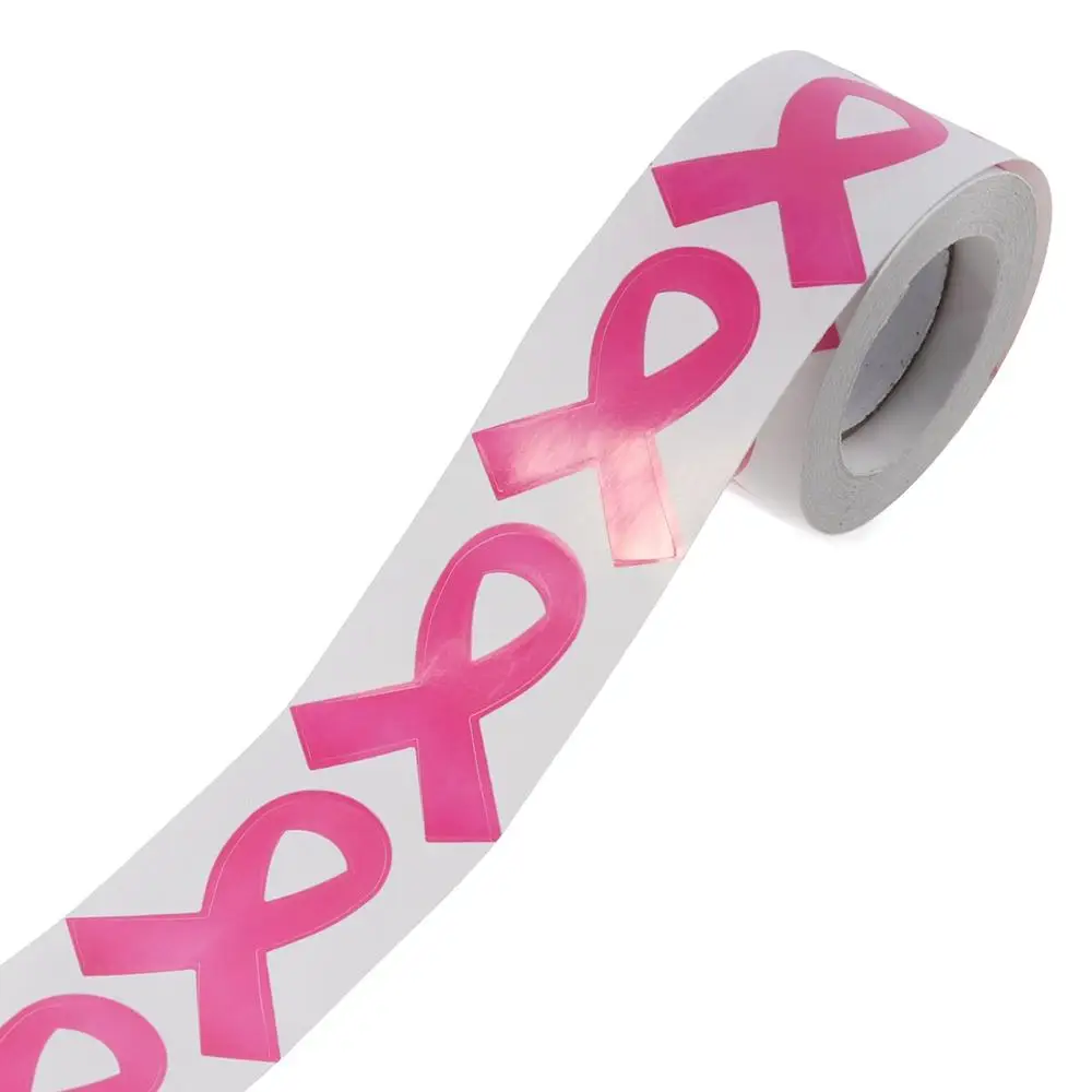 5*4cm Pink Stickers Ribbon Breast Cancer Awareness Sticker Roll 300Pcs Label Stickers Charity Events