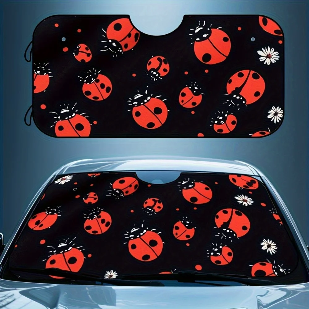 

1 шт. Автомобильный солнцезащитный козырек с цветочным принтом в виде божьей коровки — черный с красными и белыми божьими коровками и цветами, простая установка, подходит для нескольких моделей автомобилей, Dura