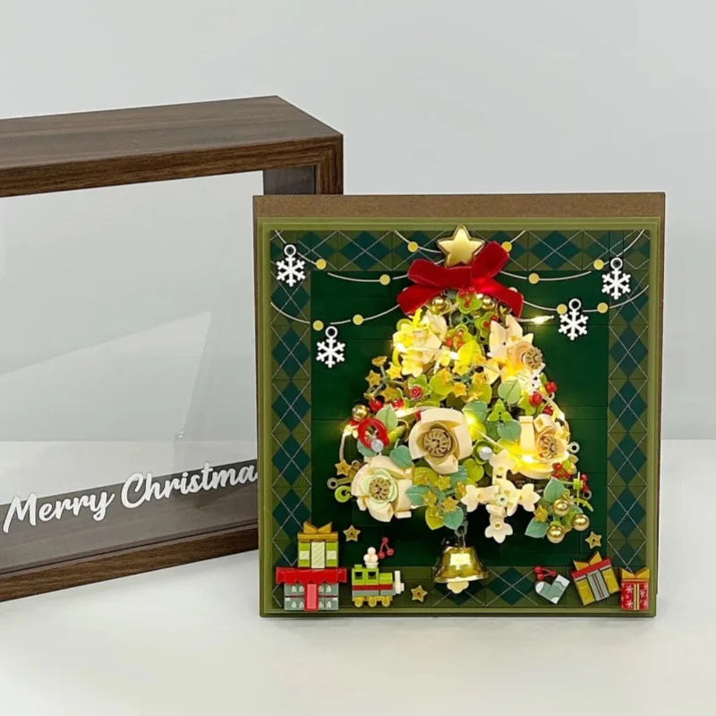 Świąteczny Model Ramy Okiennej z Klocków Kreatywnych do Składania, Kolekcja Ozdób na Biurko, Zabawki, Prezenty Świąteczne
