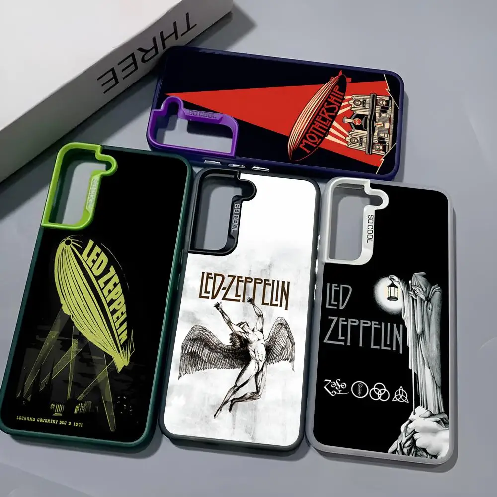 Cool L-Led Band Z-Zeppelin Phone Case For Samsung Galaxy S24 S23 S22 S21 S20 Note20 Ultra Plus Fe colored silver Cover