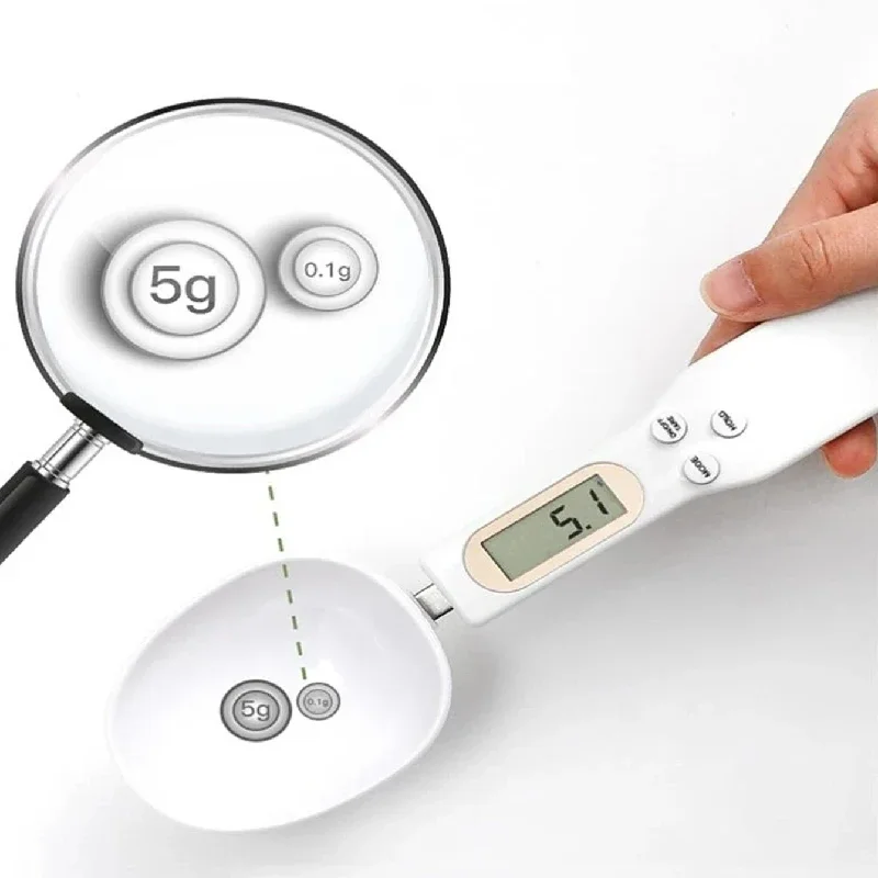 White Mini Spoon Scale Digital Kitchen Scale Electronic LCD Food Scale 0.1-500g Weight Measuring Kitchen Tool for Milk Coffee