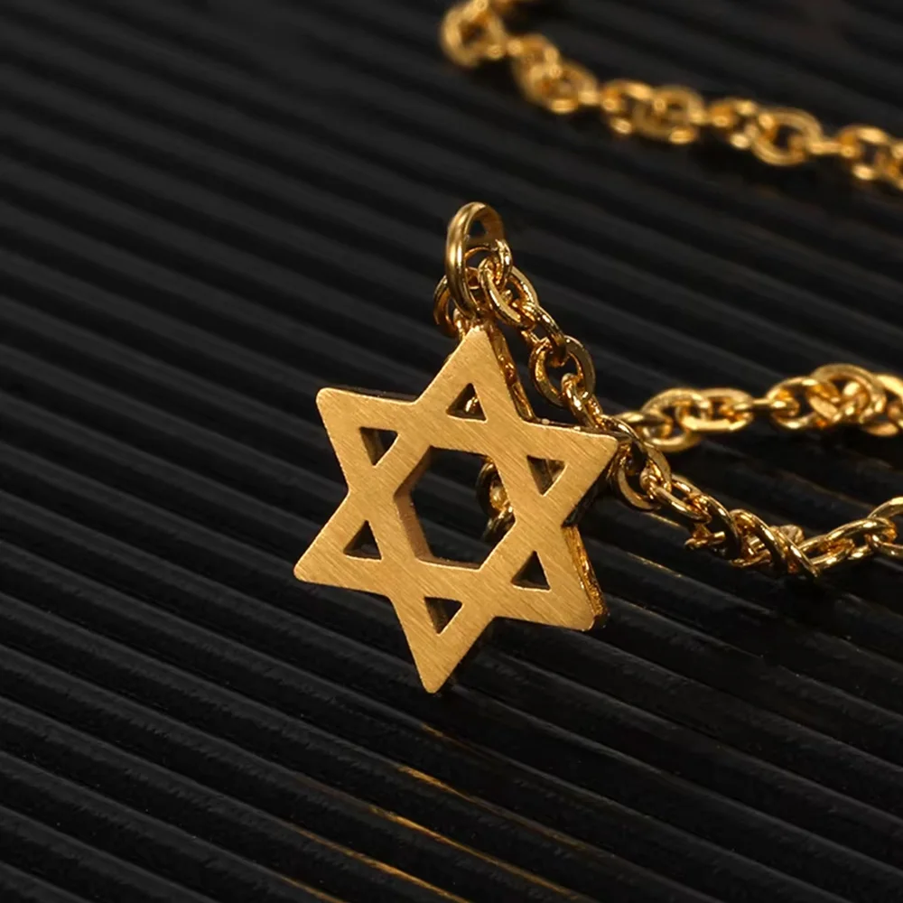 Pentagram Pendants Necklaces For Women Gold Color Stainless Steel Chain Star Of David Choker Necklace Jewish Jewelry Collare