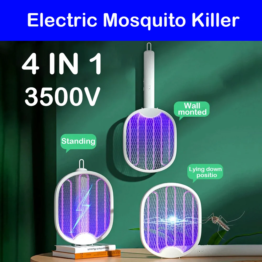 USB Charging Electric Mosquito Swatter LED UV Light Mosquito Killer Fly Handheld Insect Bug Zapper For Bedroom Bedside Insects