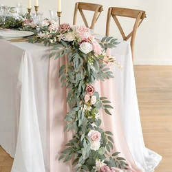 8.8FT2.7M Artificial Wedding Eucalyptus Garland with Rose Flowers Rustic Table Centerpieces Boho Wed Arch Bridal Shower Decor