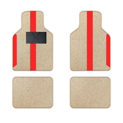 Beige Velvet Floor Mat With Color Stripes 4pcs Suitable For Off-Road Vehicles And Trucks
