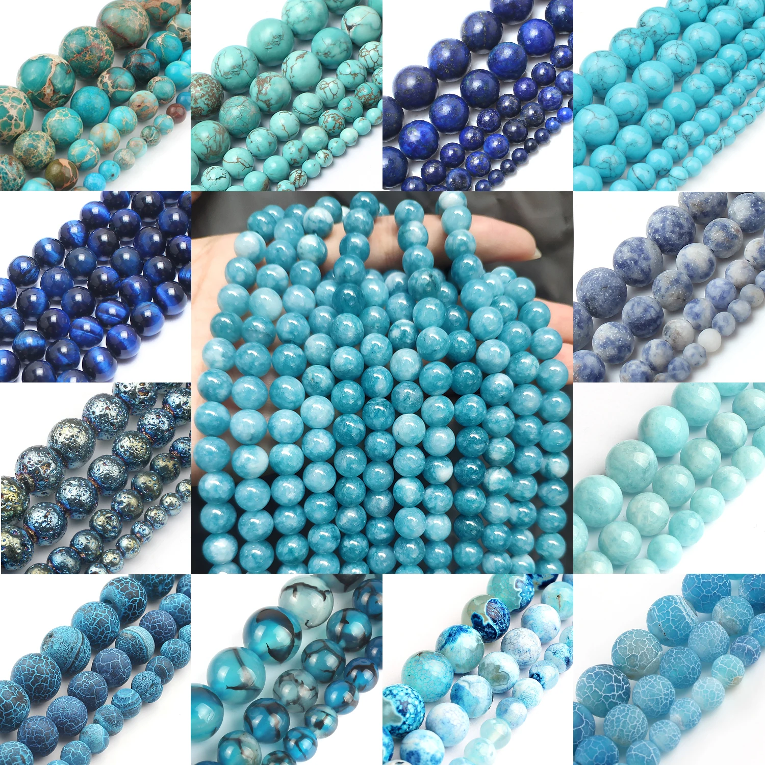 Real Natural Blue Stone Beads Turquoises Agates Amazonite Jades Tiger Eye Round Beads for DIY Couple\'s Bracelet Jewelry Making