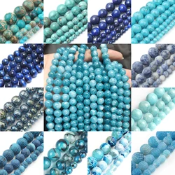 Real Natural Blue Stone Beads Turquoises Agates Amazonite Jades Tiger Eye Round Beads for DIY Couple's Bracelet Jewelry Making