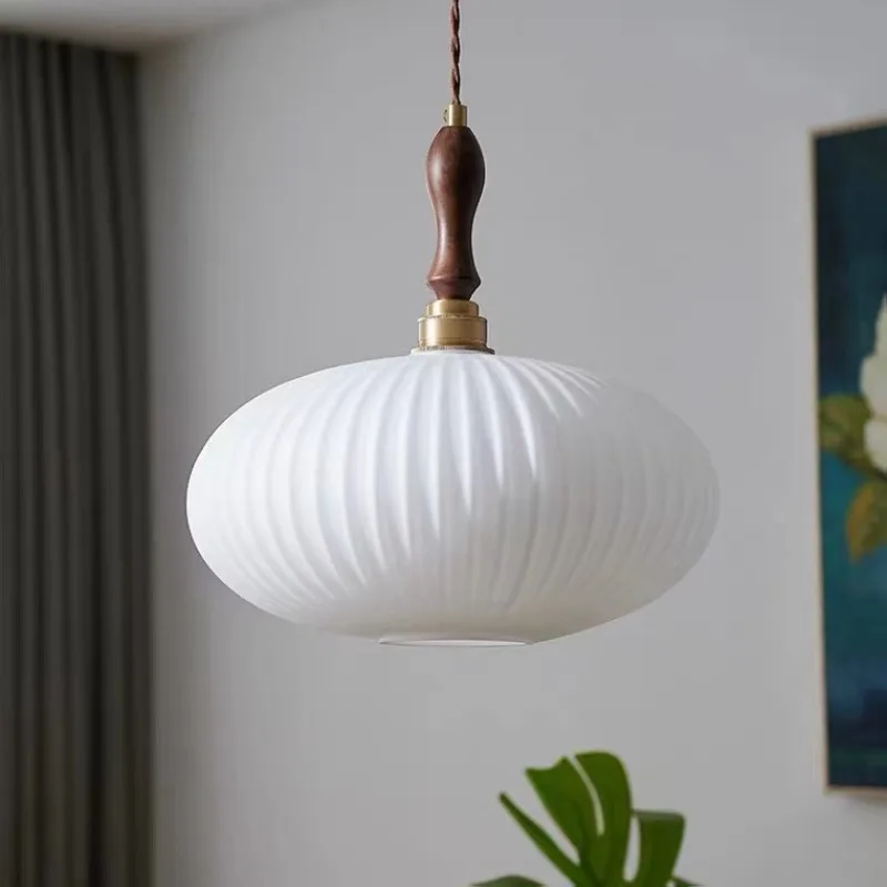 Japanese Retro Style Pendant Lights Glass Lampshade Hanging Lamps Study Room Bedroom Homestay Bedhead