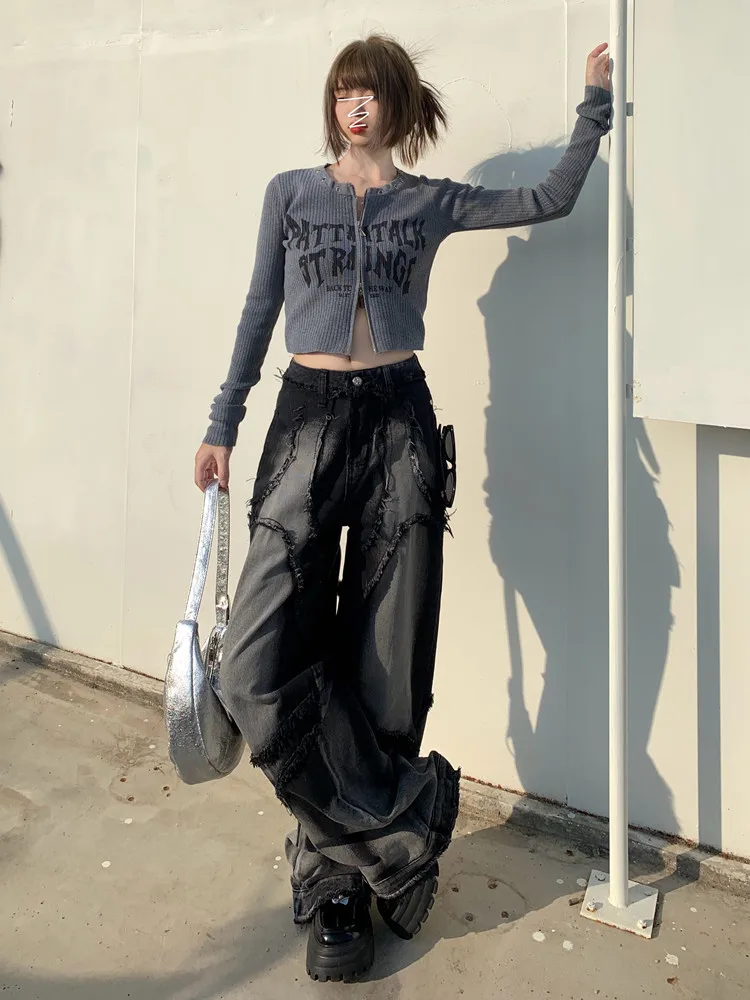 Retro Washed Baggy Jeans Women High Waist Loose Straight Denim Pants Y2k Fashion Harajuku Streetwear Wide Leg Trousers