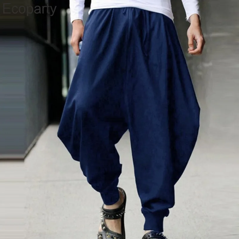 Men Harem Baggy Pants Men Hakama Linen Casual Wide Leg Mens Pants Japanese Trousers Men Cross-pants Crotch Pants Pantalon