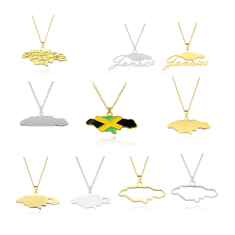 

Hot stainless steel Jamaica map pendant necklaces 7 kinds of style Gold color Jamaican Women Country map Jewelry Gift