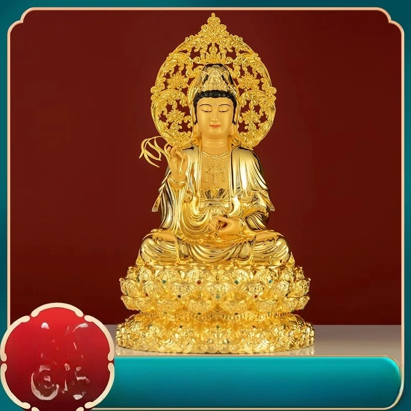 Cz pure copper gilt guanyin  for home worship  statue saha three saints nanhai guanyin statue sitting statue sitting lotus