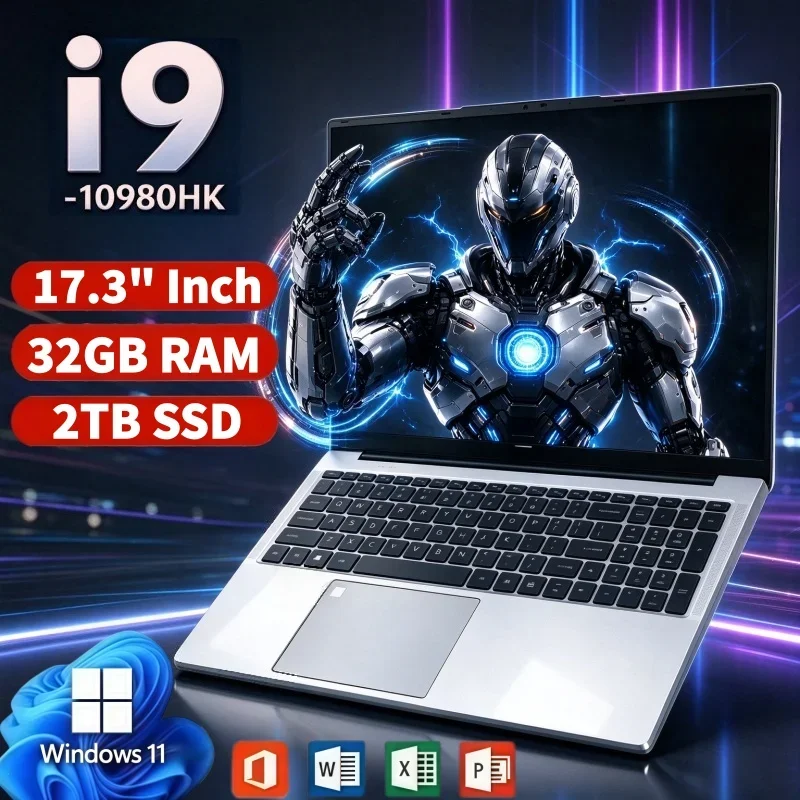 17.3 Inch High Capacity Storage Notebook Intel I9 10980HK Windows 11 32GB RAM 2TB SSD Fingerprint Unlock Gaming Work Laptop