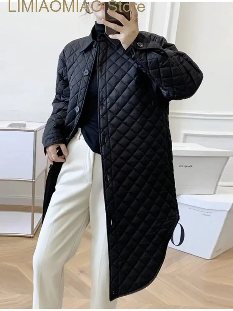 New Winter Jacket Women Parkas Solid Color Lapel Diamond Lattice Irregular Cotton Coat Women\'s Trench Coat Female Clothing Tops