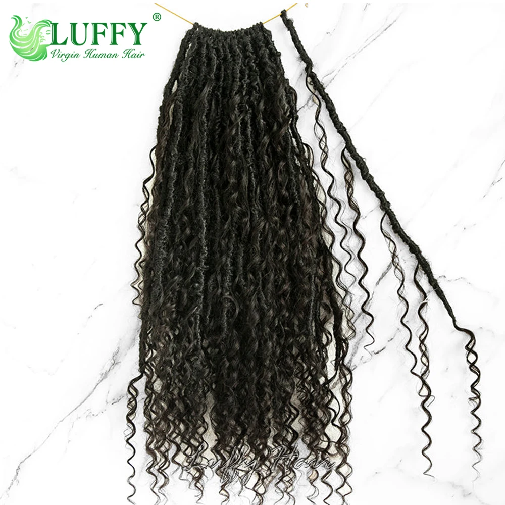 Cabello humano bohemio Locs, extensiones de cabello trenzado, prebucle de ganchillo, rastas bohemias, extremos rizados