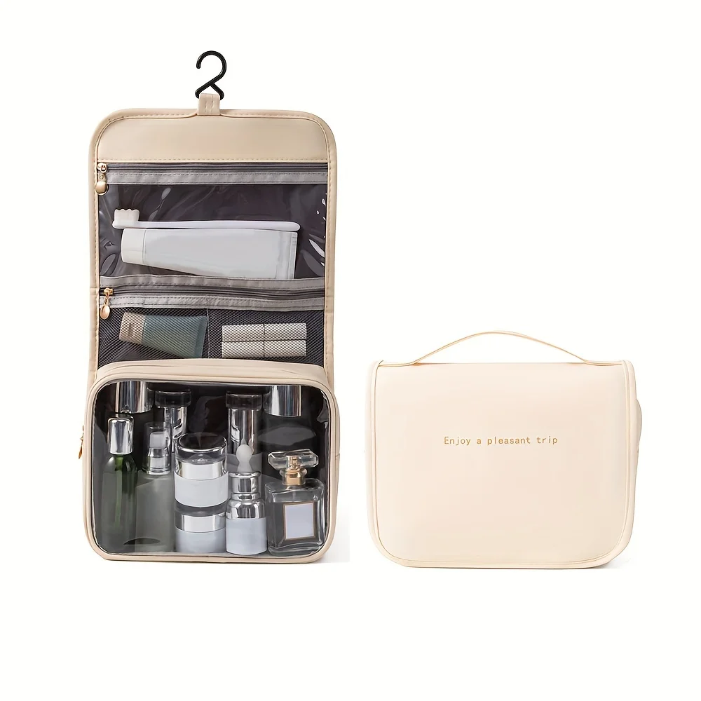 

Toiletry Bag With A Hanging Hook, Large Capacity Makeup Cosmetic Bag Travel Organizer, With Clear Compartments