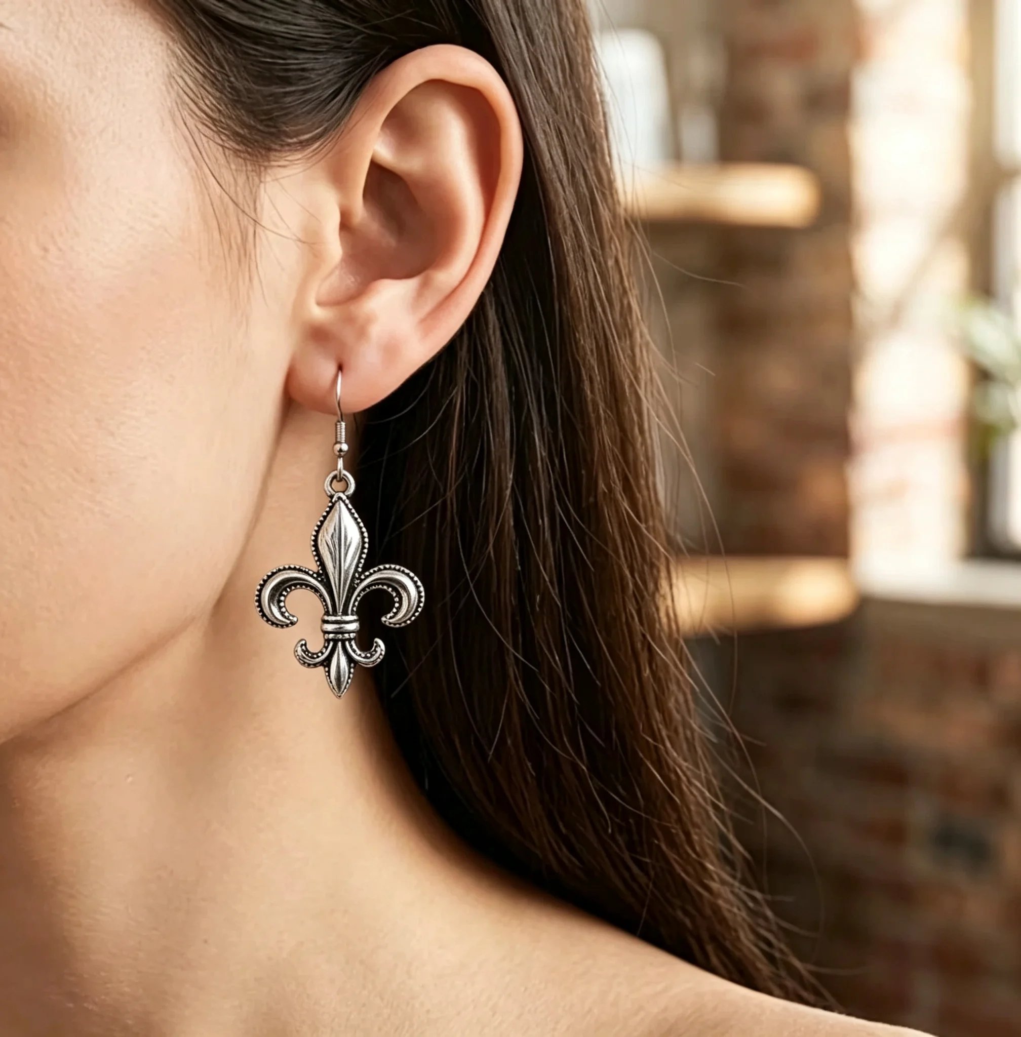 Fleur De Lis Earrings Vintage Gothic Dangle Retro Silver Lily Flower Grunge Halloween Party Jewelry Gift For Women
