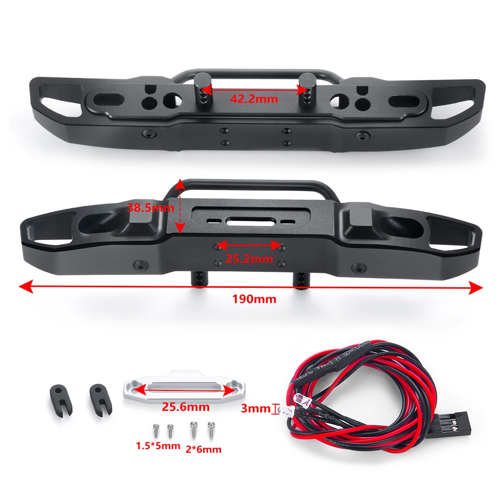 MIBIDAO Metal Front / Rear Bumper with LED Light for Axial SCX10 III AXI03006 AXI03007 Jeep Gladiator Wrangler 1/10 RC Car