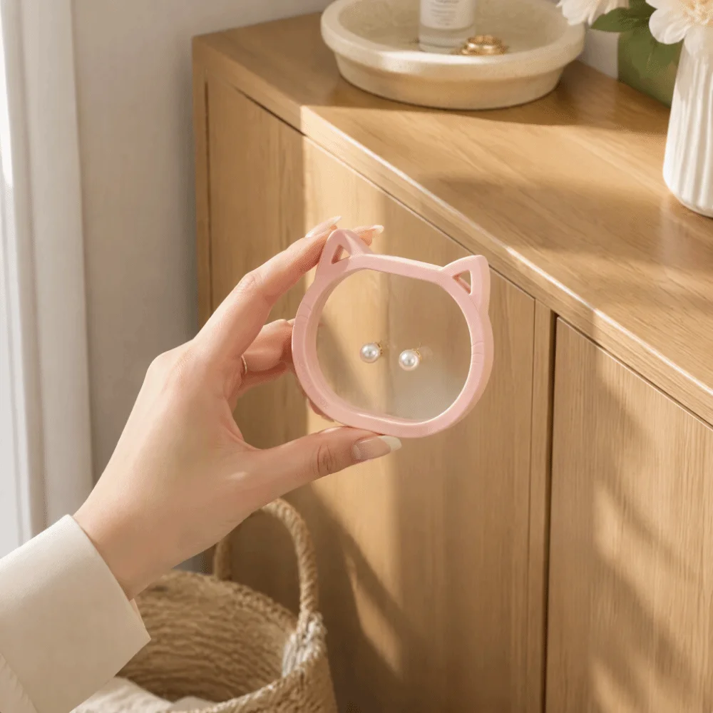 Cute Cat Ear Shaped Jewelry Boxes Dustproof Portable PE Film Jewelry Display Rack Organizer Lightweight Floating Storage Boxes