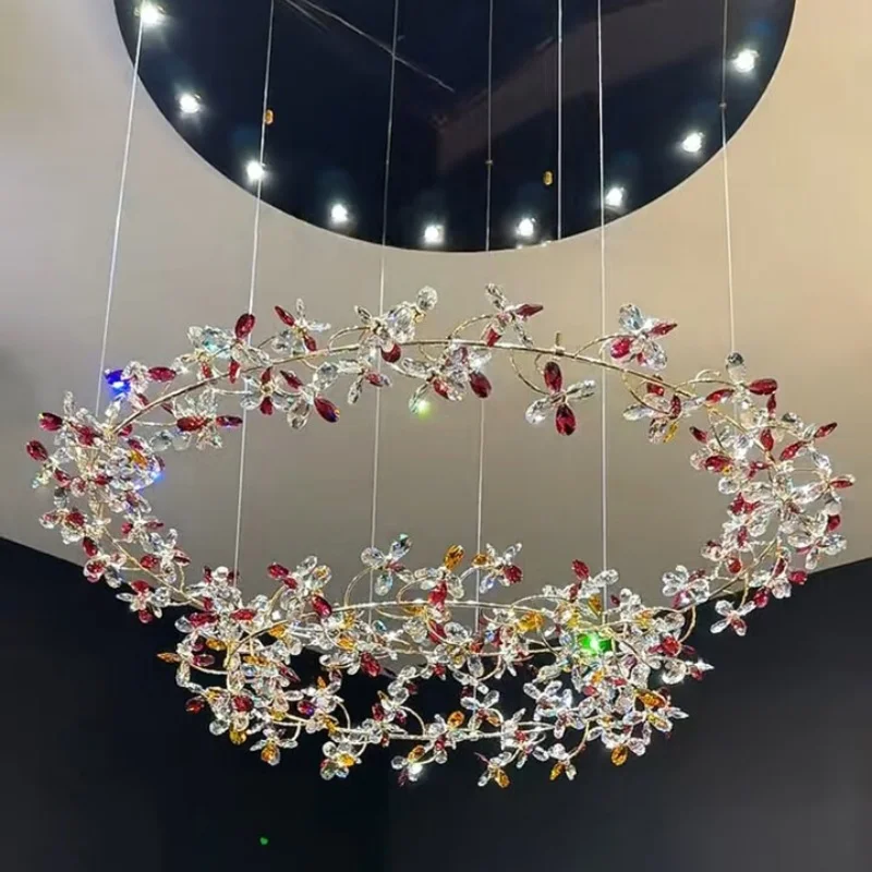 Modern Luxury Crystal Chandelier Villa Living Room Lighting Dining Room Designer Floral Branches Attic Duplex Lighting Fixtures