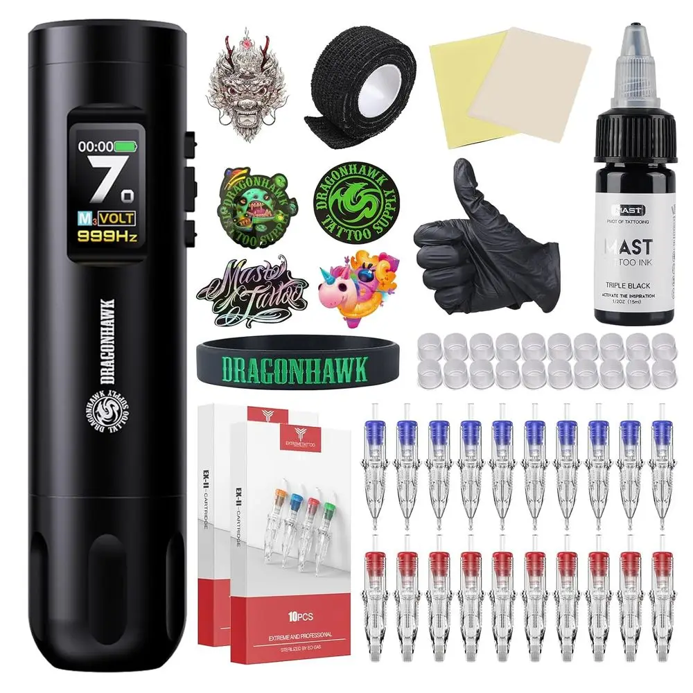 

Advanced Tattoo Gun Kit with Smart Display, 2 Replaceable 1800mAh Batteries, and Rotary Tattoo Pen