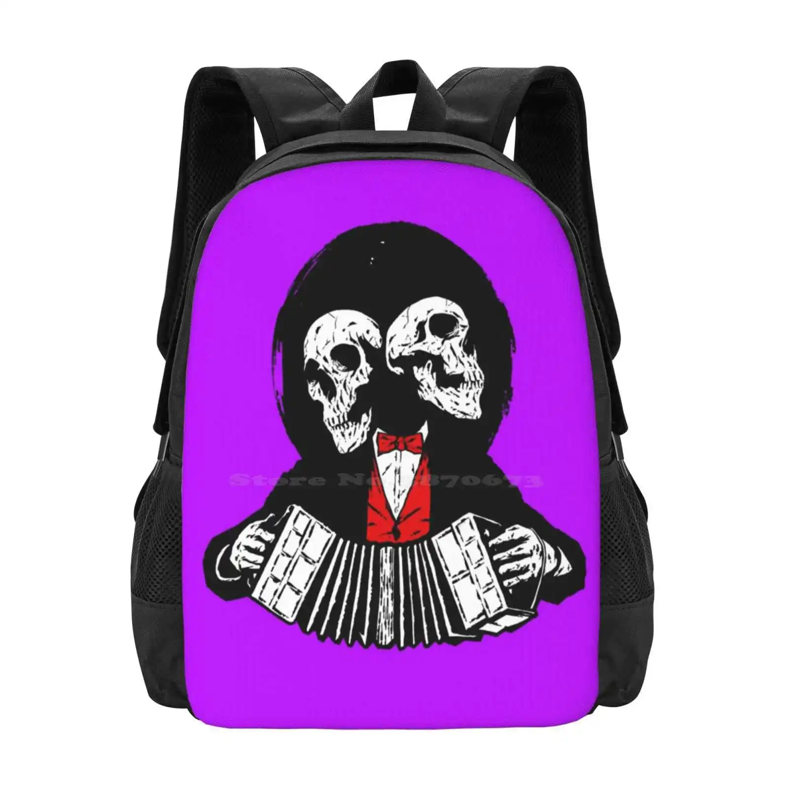 Two Man Band Bag Backpack For Men Women Girls Teenage Matthew Dunn Matthewdunnart Piano Accordion Music Skull Geek Horror Dark